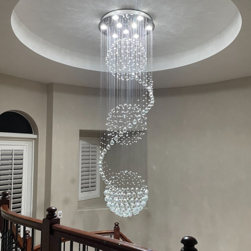Io 9 Light Spiral Tiered Crystal Statement Chandelier for High Ceilings